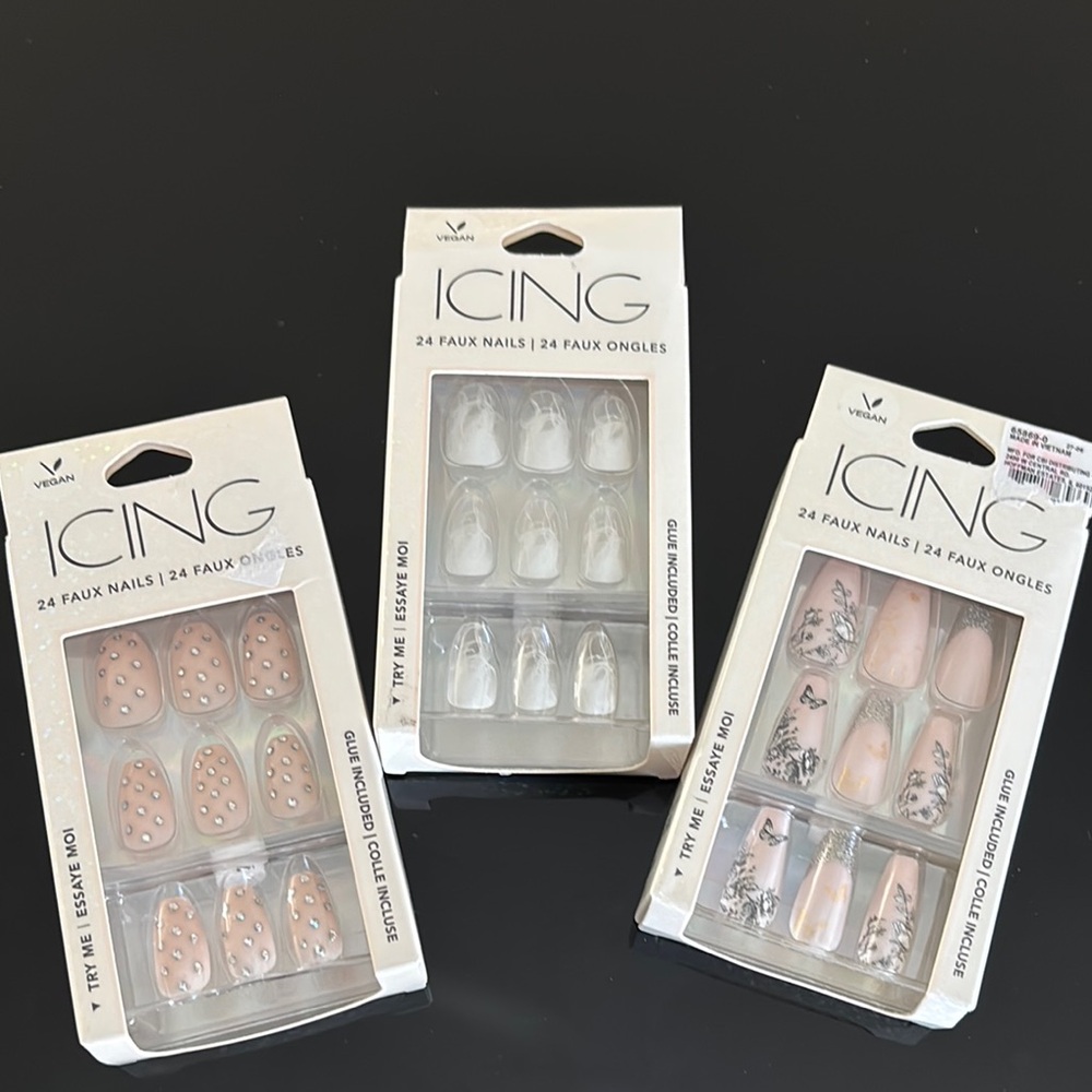 Icing Faux Nails Trio - Nude, Clear, and Patterned